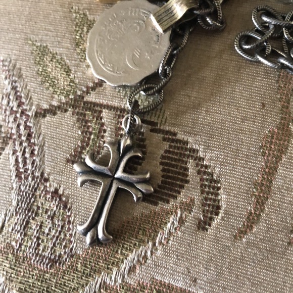 🎄Unique K Sterling Silver Religious Coexist Charm Necklace-598 $70or$65 w/offer - Picture 3 of 11
